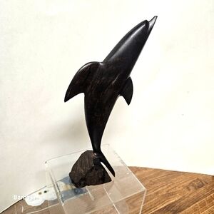 Vintage 80s Breaching Mixed Media Hand-carved Dolphin Sculpture/Statue